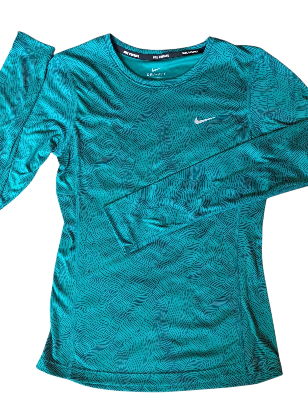 Nike Dri Fit Running Top Womens XS Long Sleeve Teal Athletic Shirt